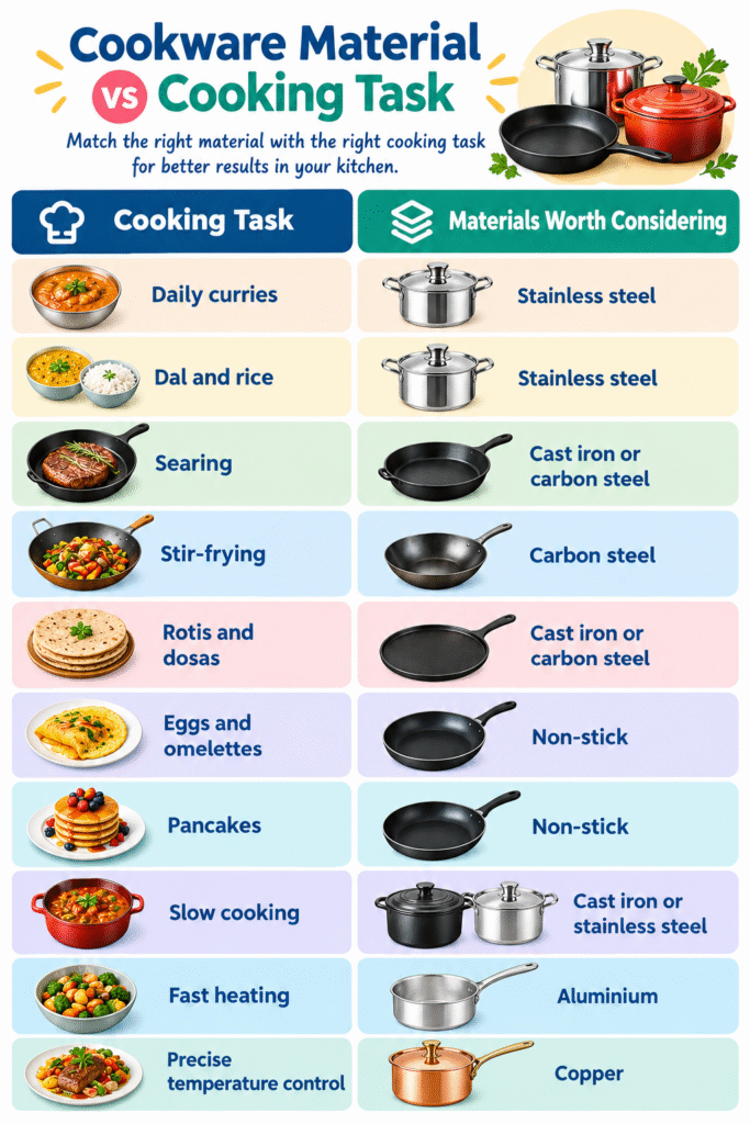 Cookware Material vs Cooking Task