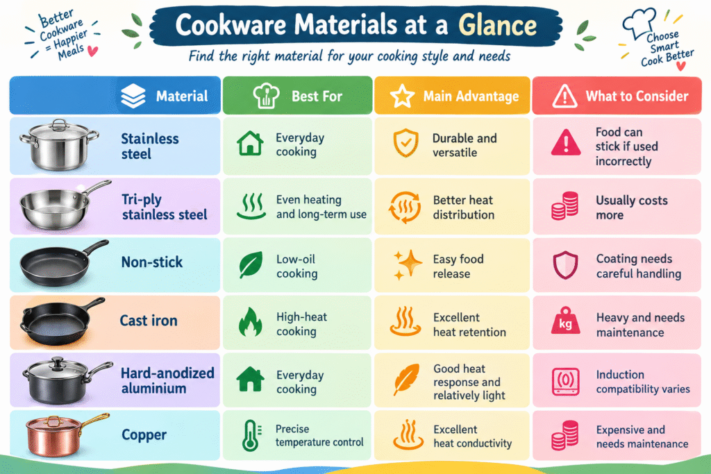 Cookware materials quick comparison