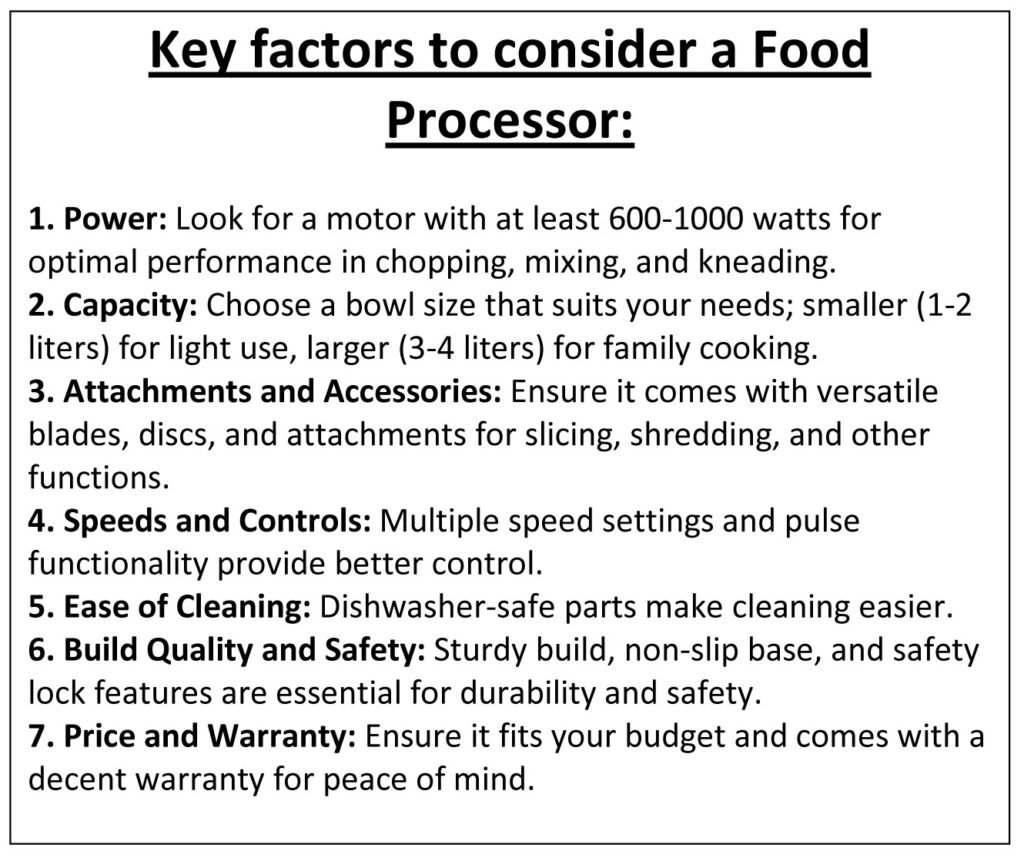 Best Food Processors on Amazon India: Key factors to consider a Food Processor: